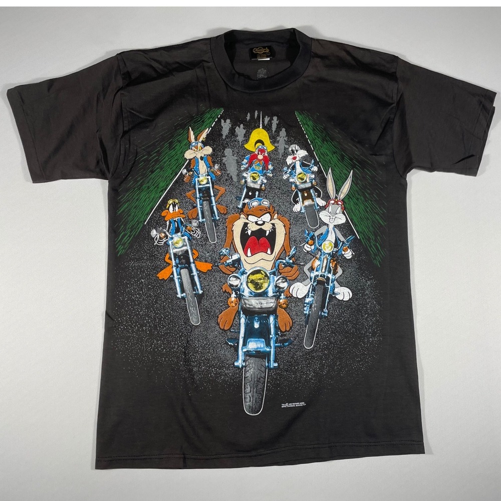 Vintage 1993 Looney Tunes Biker T-Shirt Changes Taz Bugs Bunny Large USA NWOT